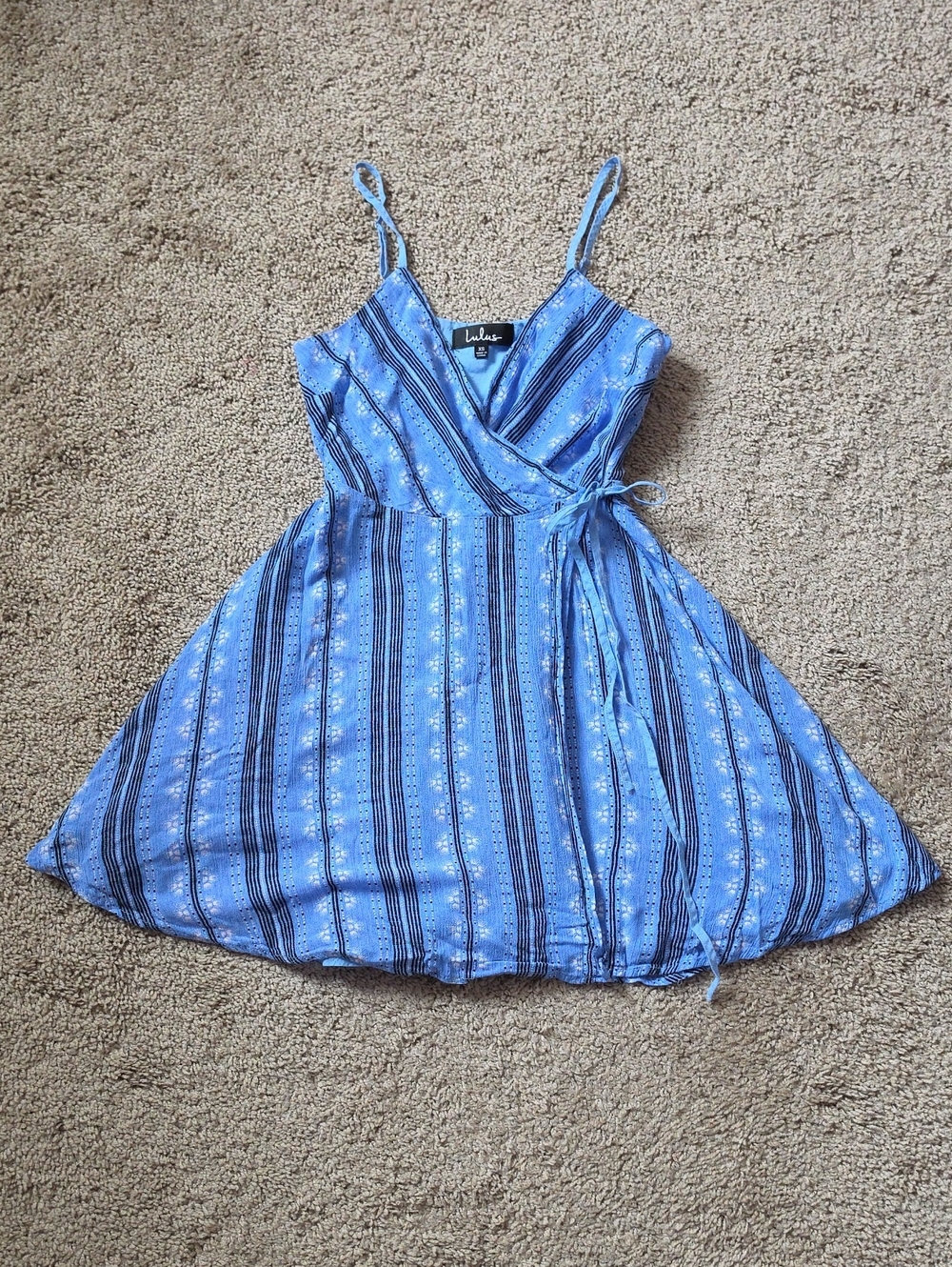 Lulu's Blue Rayon Wrap Tie Mini Dress